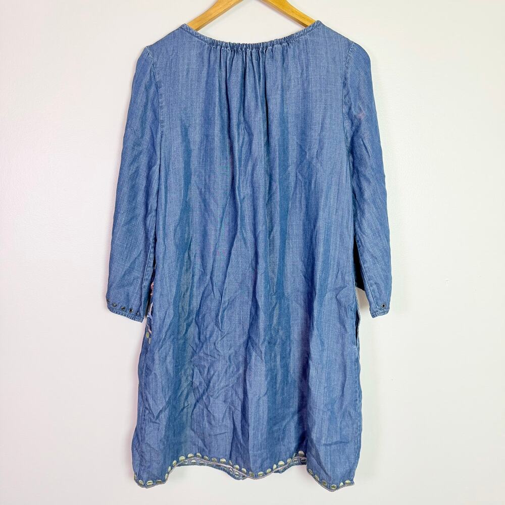 Embroidered Tencel Chambray Tunic Peasant Dress Women's S Boho Festival Cottage - Picture 3 of 14